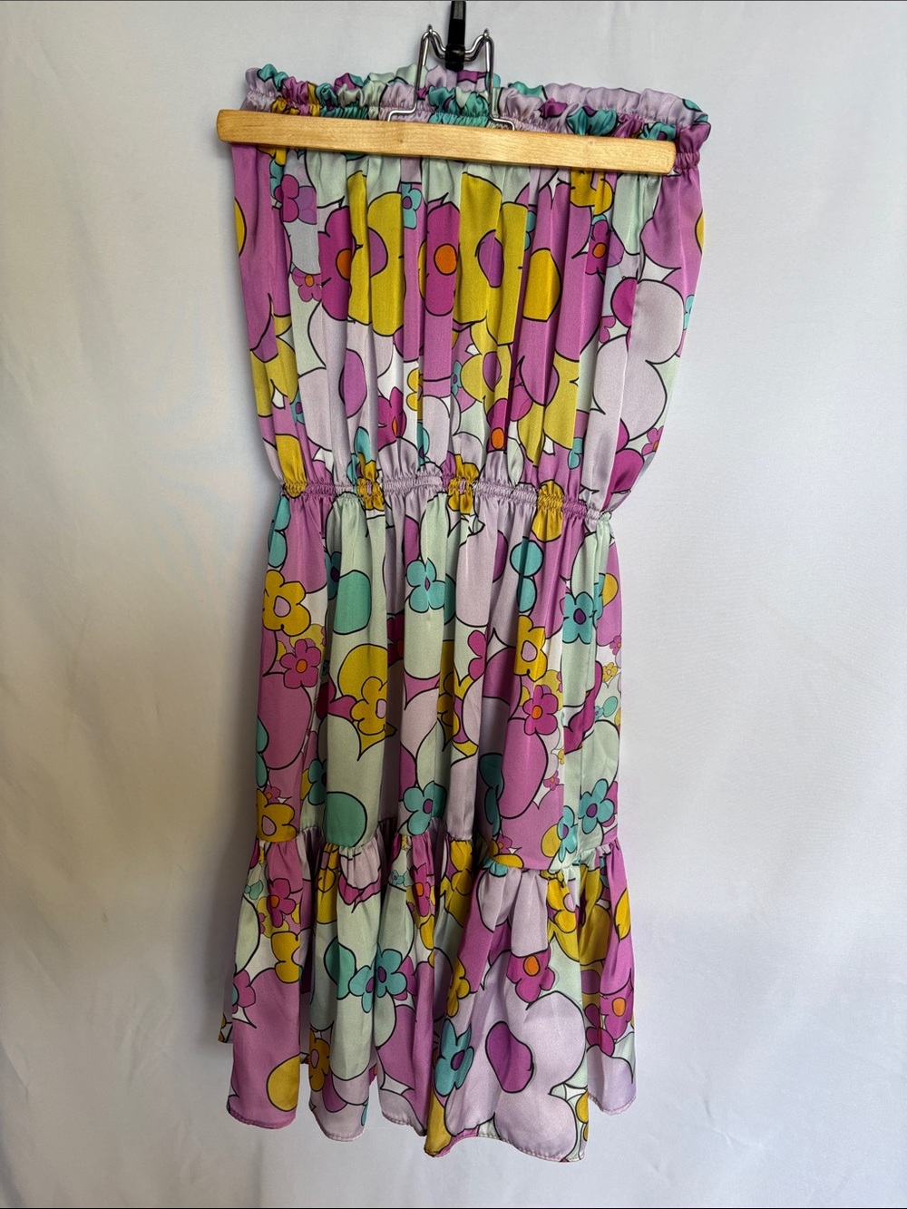 Bululu Resortwear Strapless Floral Tiered Dress with Retro Floral Pattern
